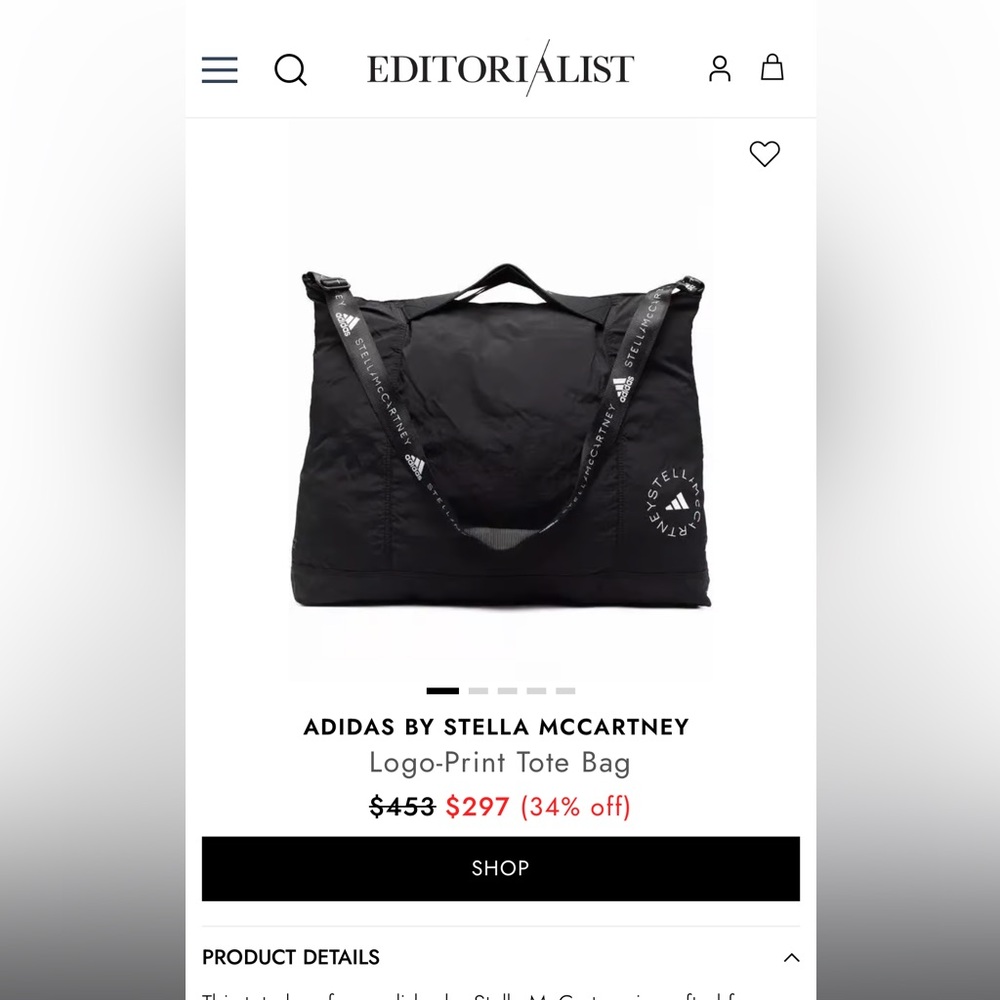 Adidas by Stella McCartney Black Tote Bag NWOT